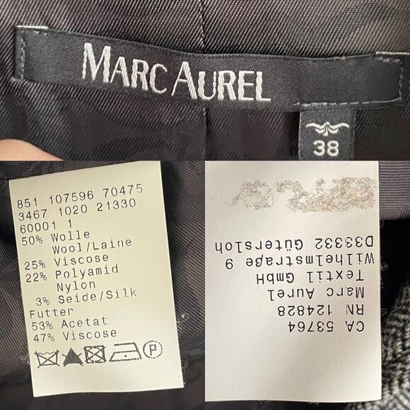 MARC AUREL Wool Blazer Jacket Black White Herringbone 38 - Picture 8 of 8